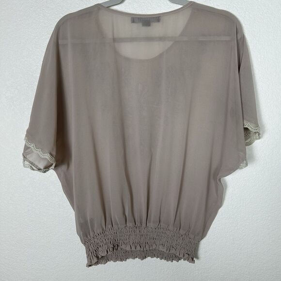 Forever 21 sheer SzM embroidery chiffon top feminine Coquette Boho chic smocked - Picture 5 of 10